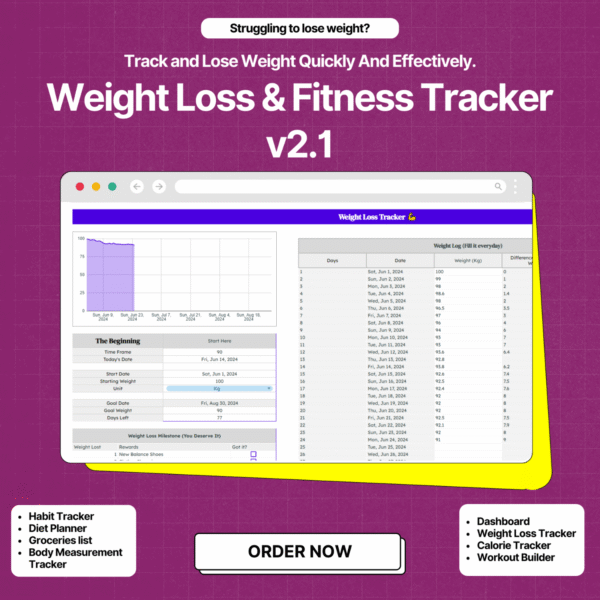 Weight Loss & Fitness Tracker v2.1 – Smart Spreadsheet for Goals, Habits & Progress (Google Sheets, Excel) - Image 2