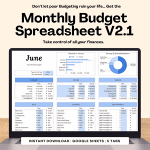 Monthly Budget Spreadsheet V2.1 – Personal & Business Finance Tracker (Excel, Google Sheets, Numbers)