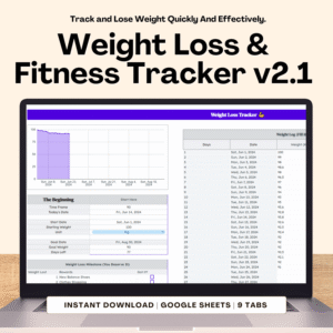 Weight Loss & Fitness Tracker v2.1 – Smart Spreadsheet for Goals, Habits & Progress (Google Sheets, Excel)